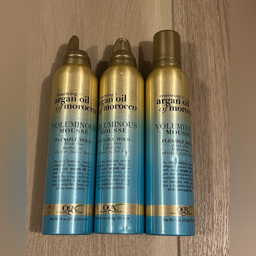 OGX Renewing + Argan Oil of Morocco Voluminous Mousse Flexible Hold / 8oz x 3
